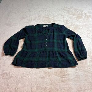 LOFT Dark Academia Plaid Peplum Top Fall Boho Women’s XXSP Petite